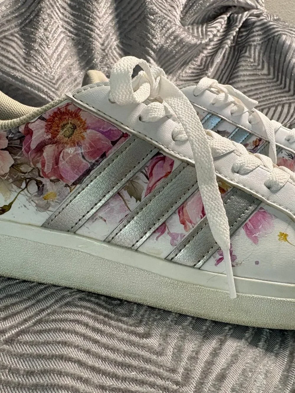 Upcycled Floral Sneakers | Hand-Embellished Adidas Shoes | Women’s Size 6.5